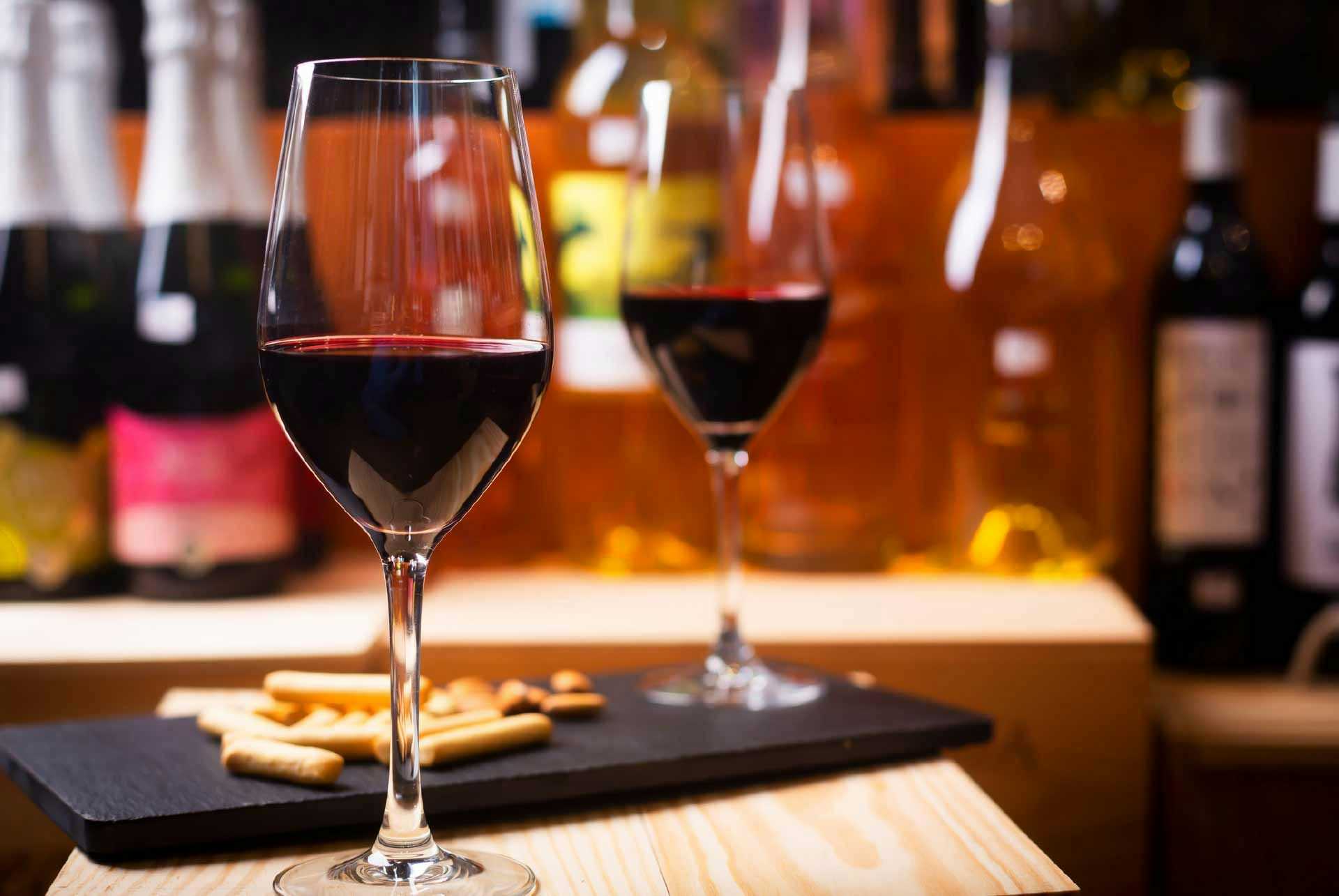 Glasses of Greek red wine