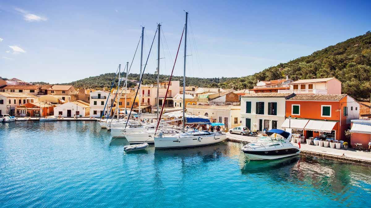 Yachts anchored in Lakka Old Town