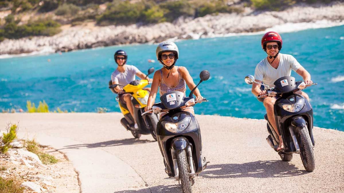 Group of people on scooters in Croatia
