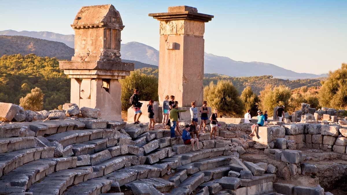 People explore the Xanthos & Letoon Ruins in Turkey