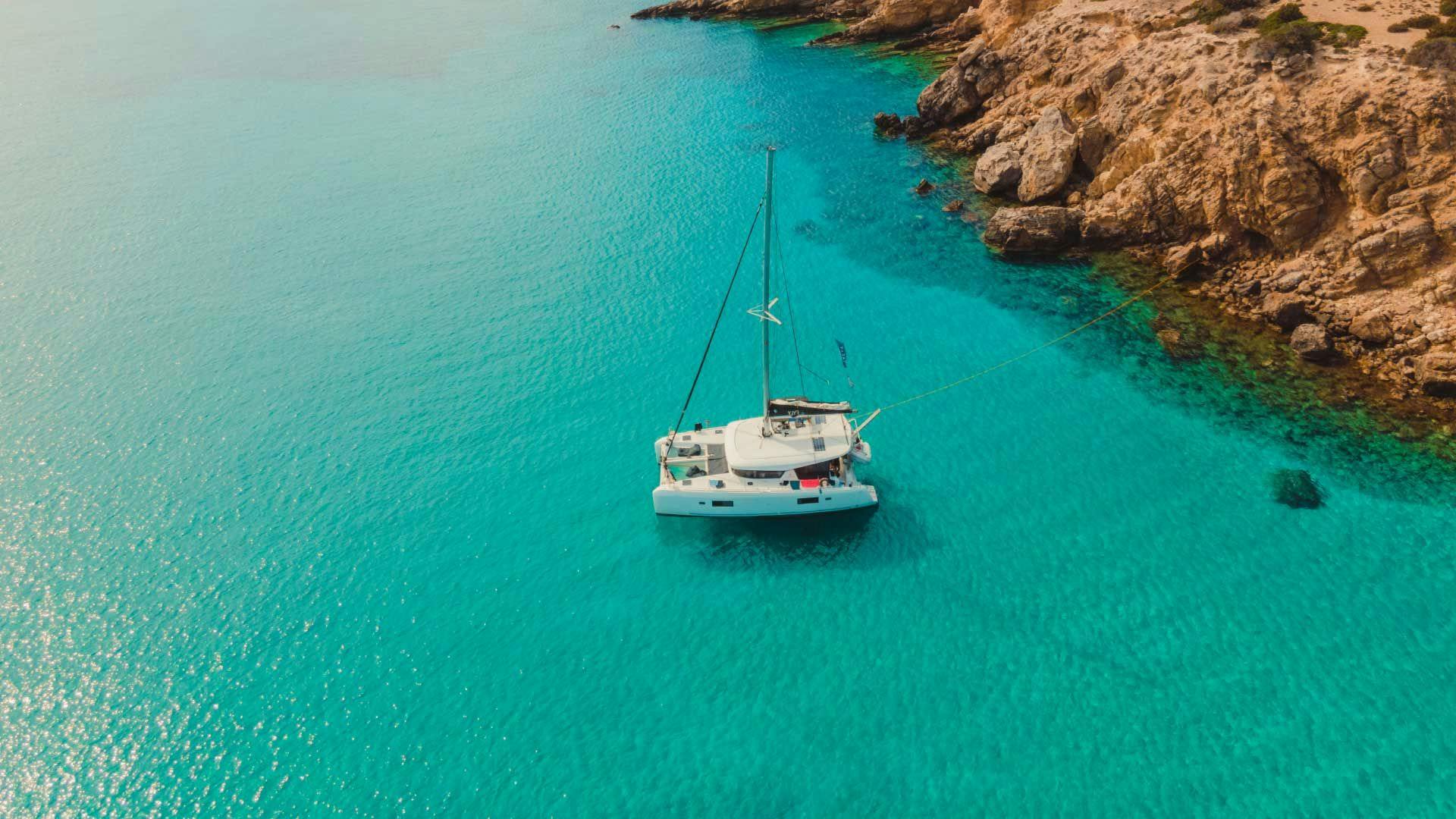 Yacht Getaways catamaran anchored in the Cyclades Islands