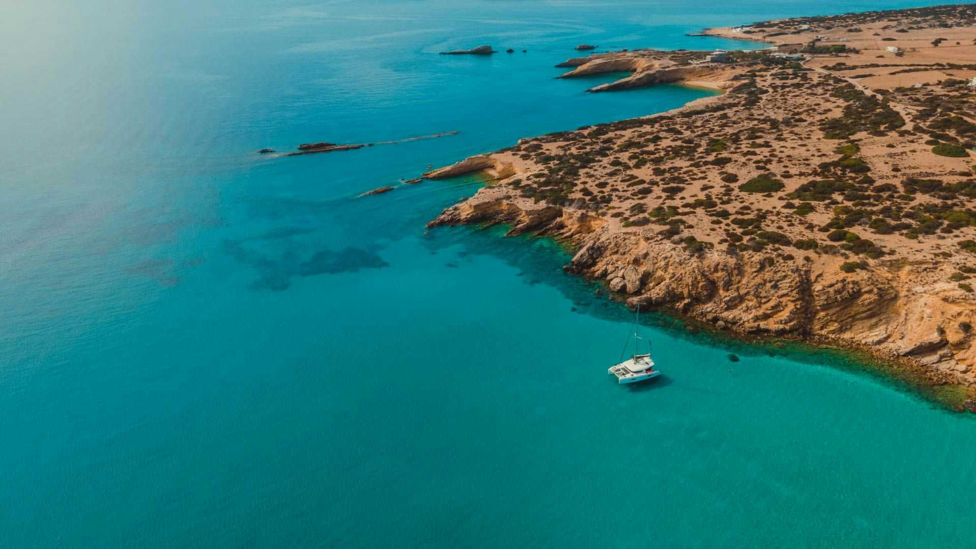 Yacht anchored in the Cyclades Islands in Greece