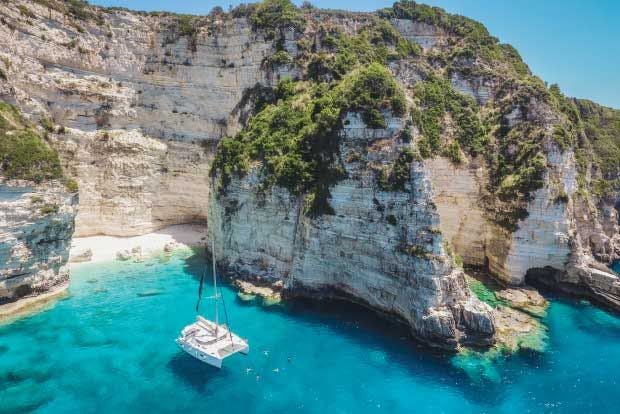Yacht anchored at Antipaxos in Greece