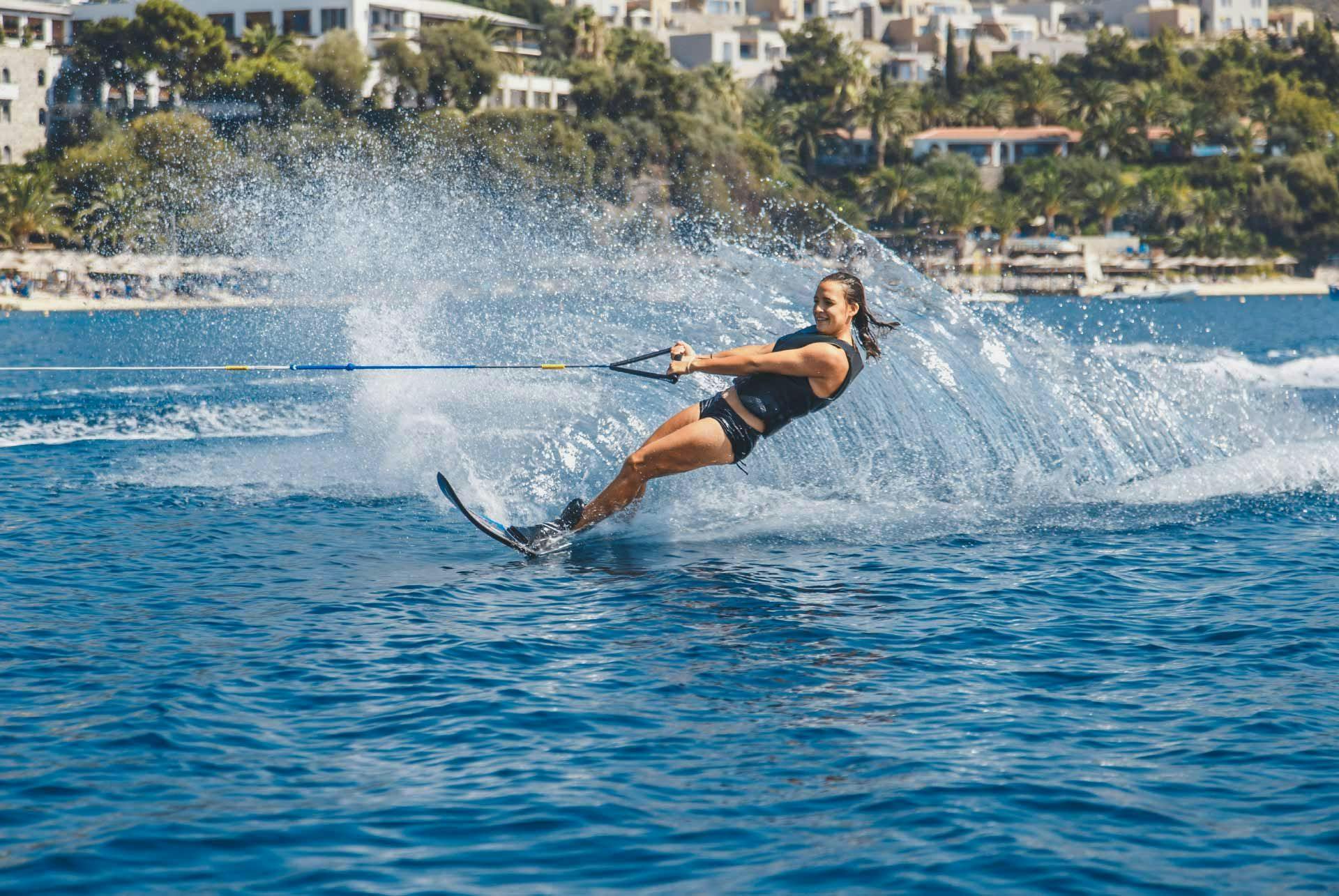 Woman waterskiing in Ios