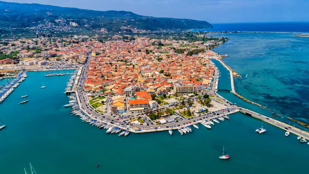 Aerial view of Lefkas town in Greece 