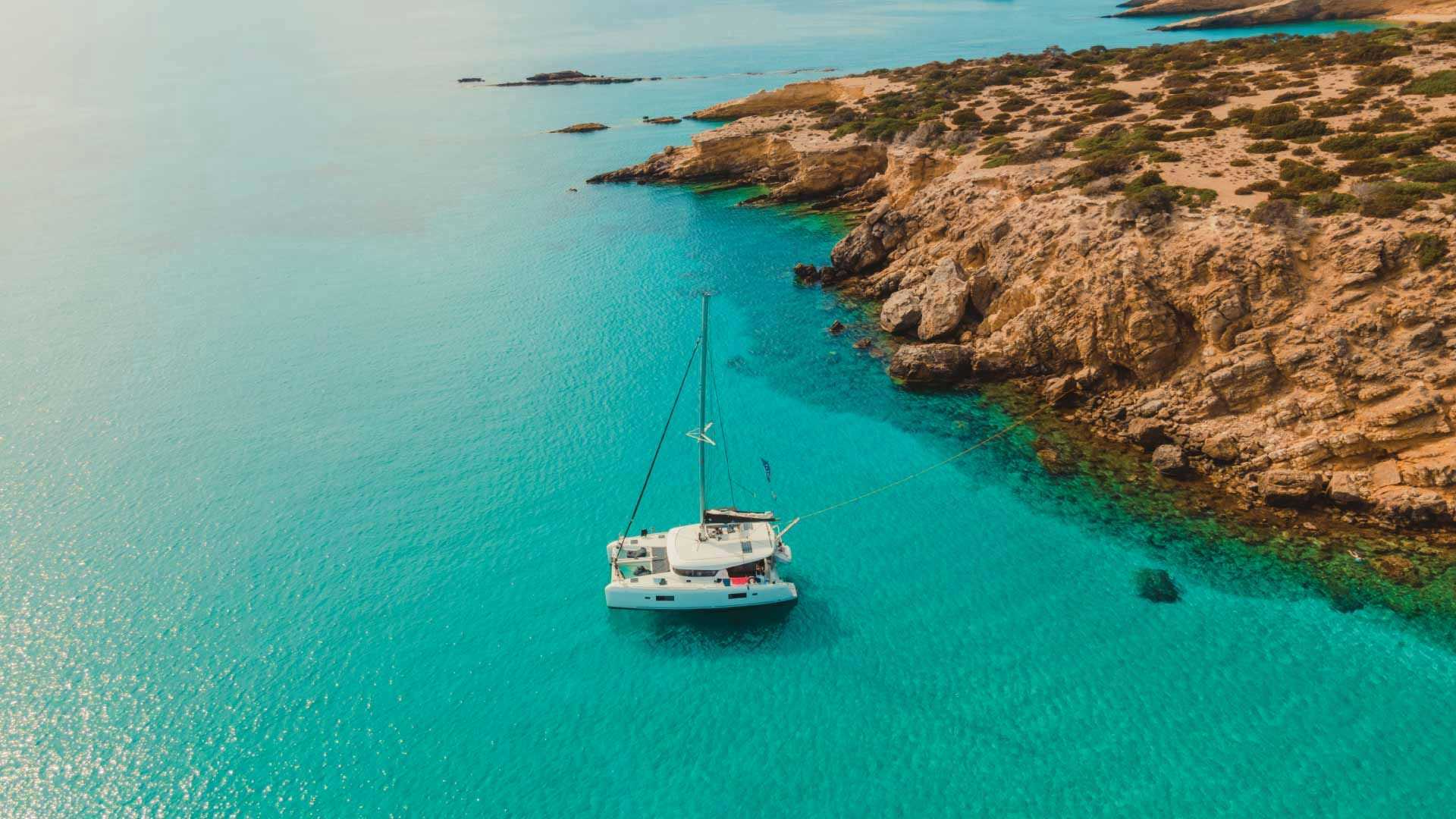 Yacht Getaways catamaran anchored in the Cyclades Islands