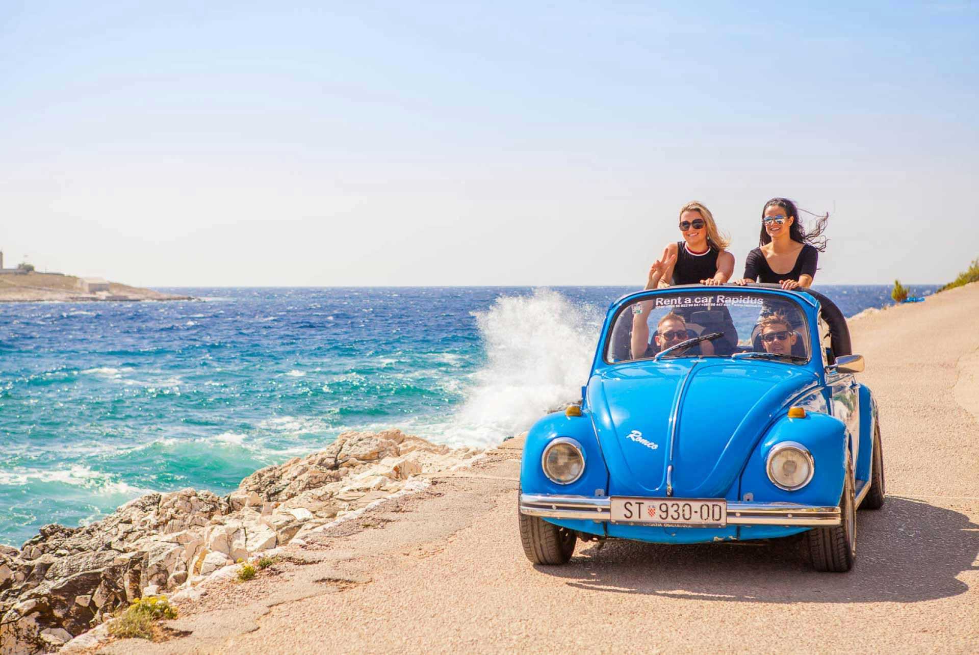 Group of friends in a car at Mljet National Park