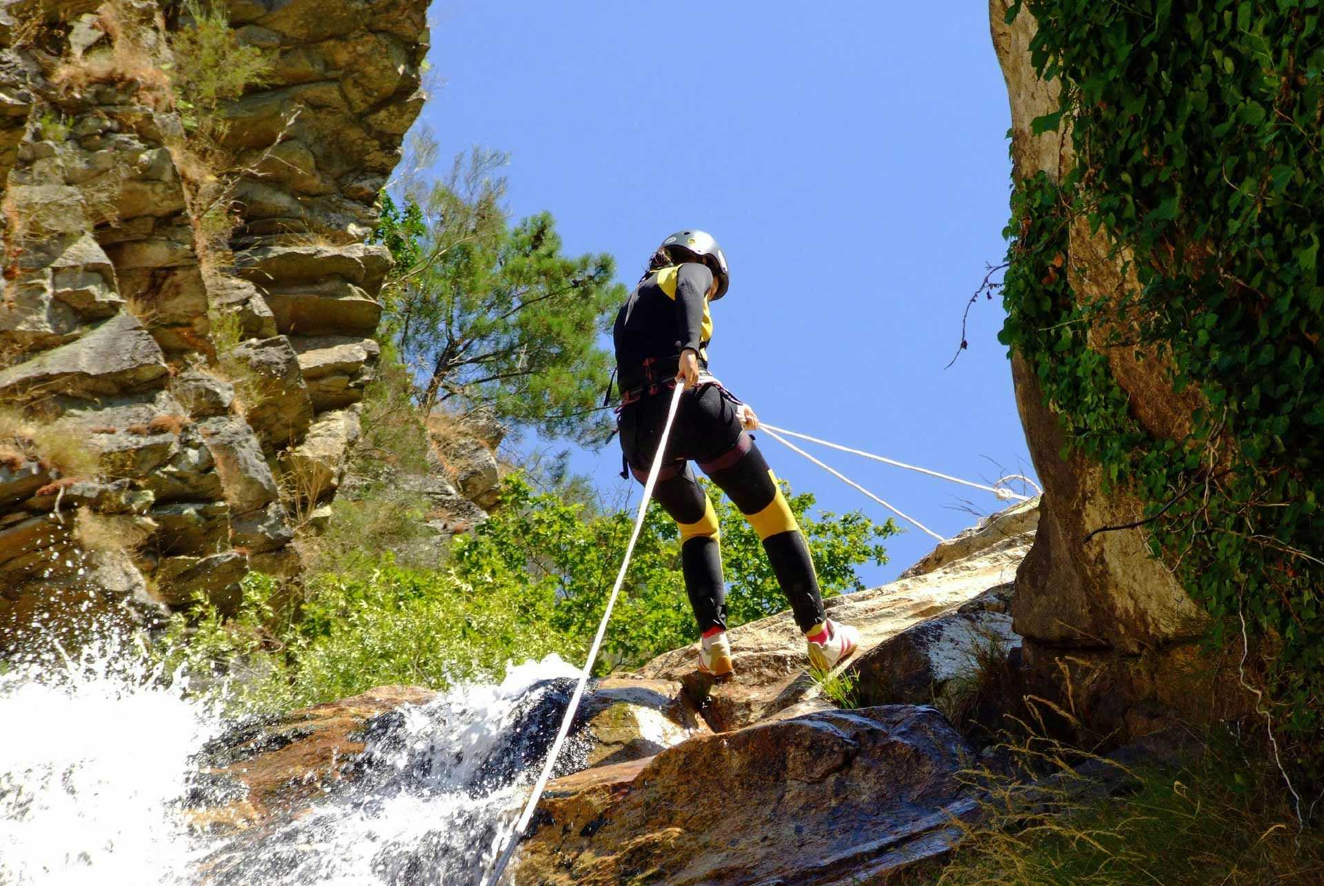 Person canyoning in Montenegro